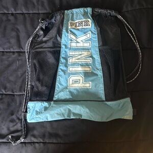 Victorias Secret Pink Blue and Black Drawstring Backpack